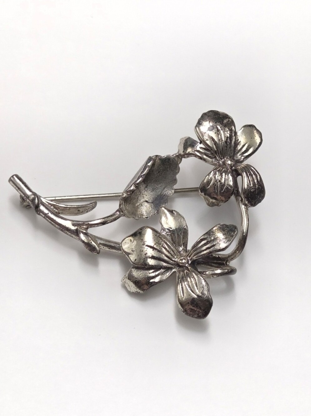 Vintage Sterling Silver Orchid Flower Brooch Pin